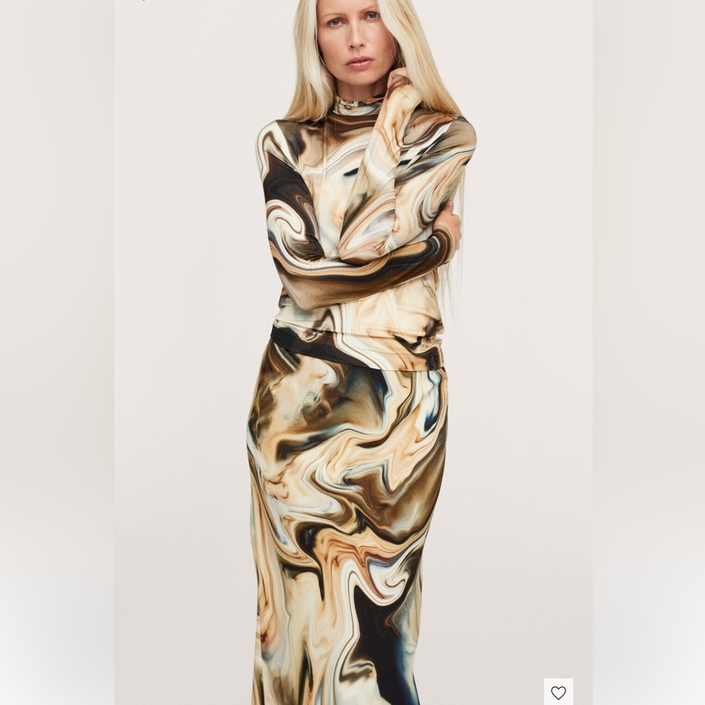 Mango Marble Print Top & Midi Skirt Set